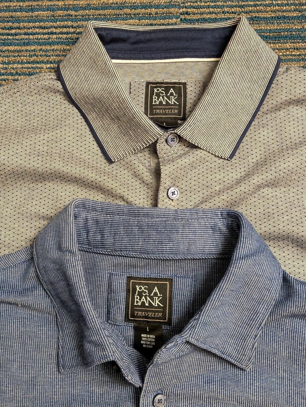 Lot Of 2 Jos. A. Bank Traveler Polo Shirt Mens Large Casual, Gray, Blue